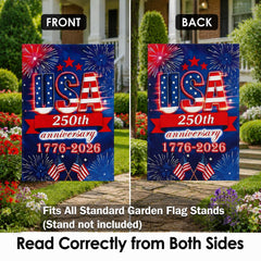 Back view of UIMIU 250th Anniversary Garden Flag showing double-sided construction