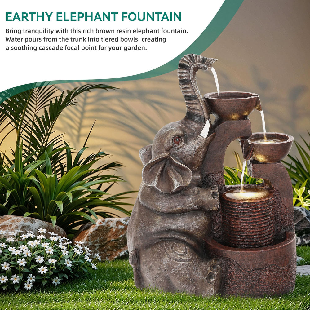 Back view of Ultym Elephant Fountain highlighting water flow