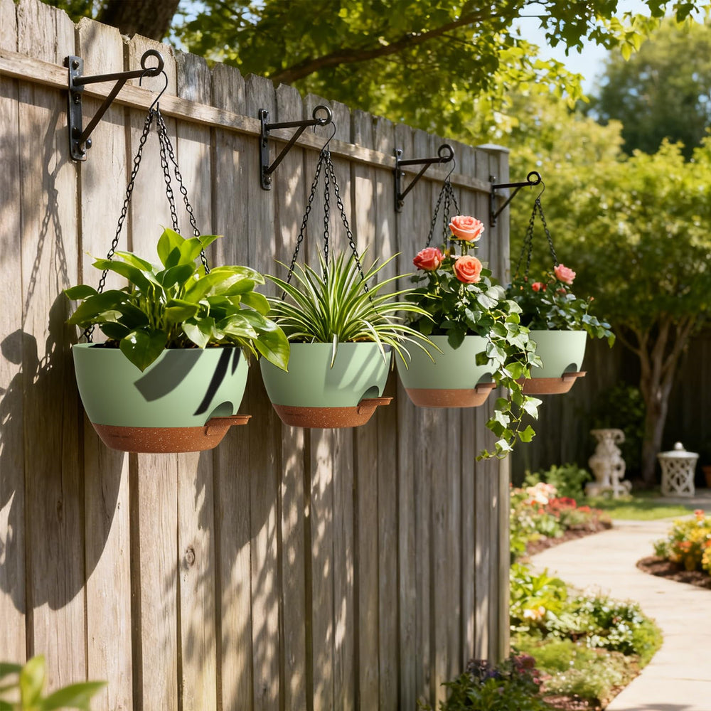 Back view of UOUZ self-watering planter with metal chain