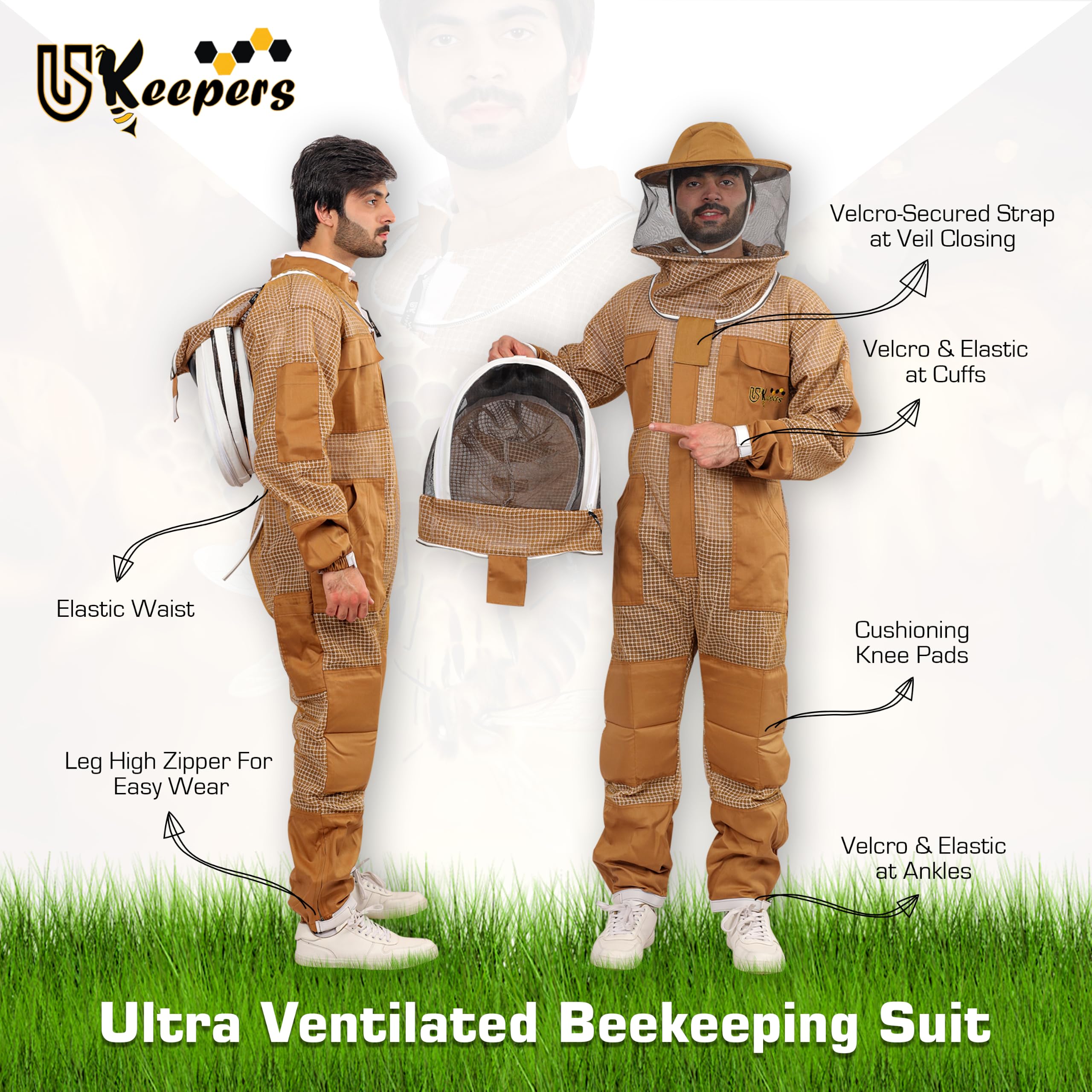 Back view of USKEEPERS 3-Layer Bee Suit showing pockets