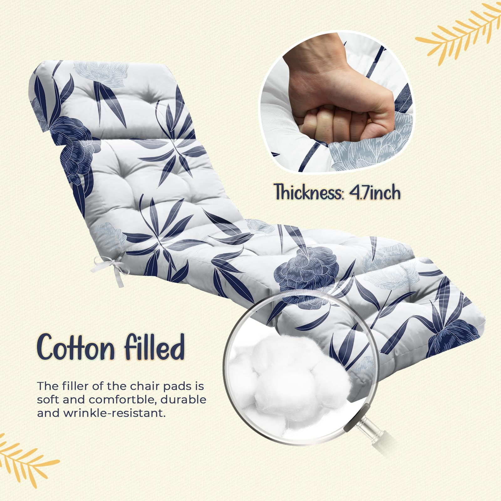 Back view of Uthem Outdoor Lounge Chair Cushion with straps