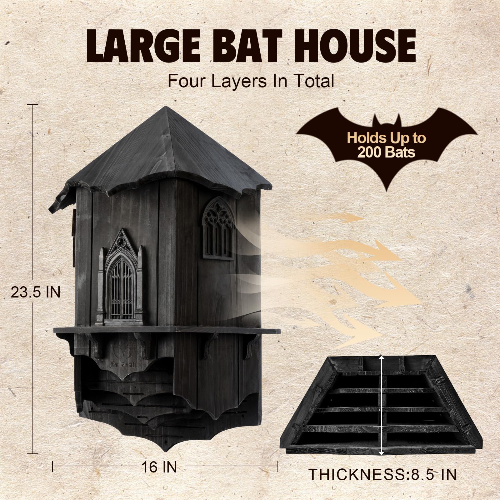 Back view of VIREESR Bat House with mounting features