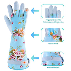 Back view of WANCHI gardening gloves showing breathable canvas material