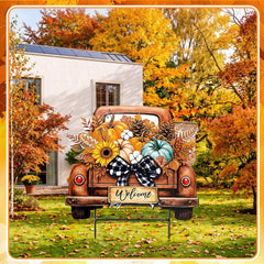 Back view of Weysat Pumpkin Truck Yard Sign with H-shaped stand