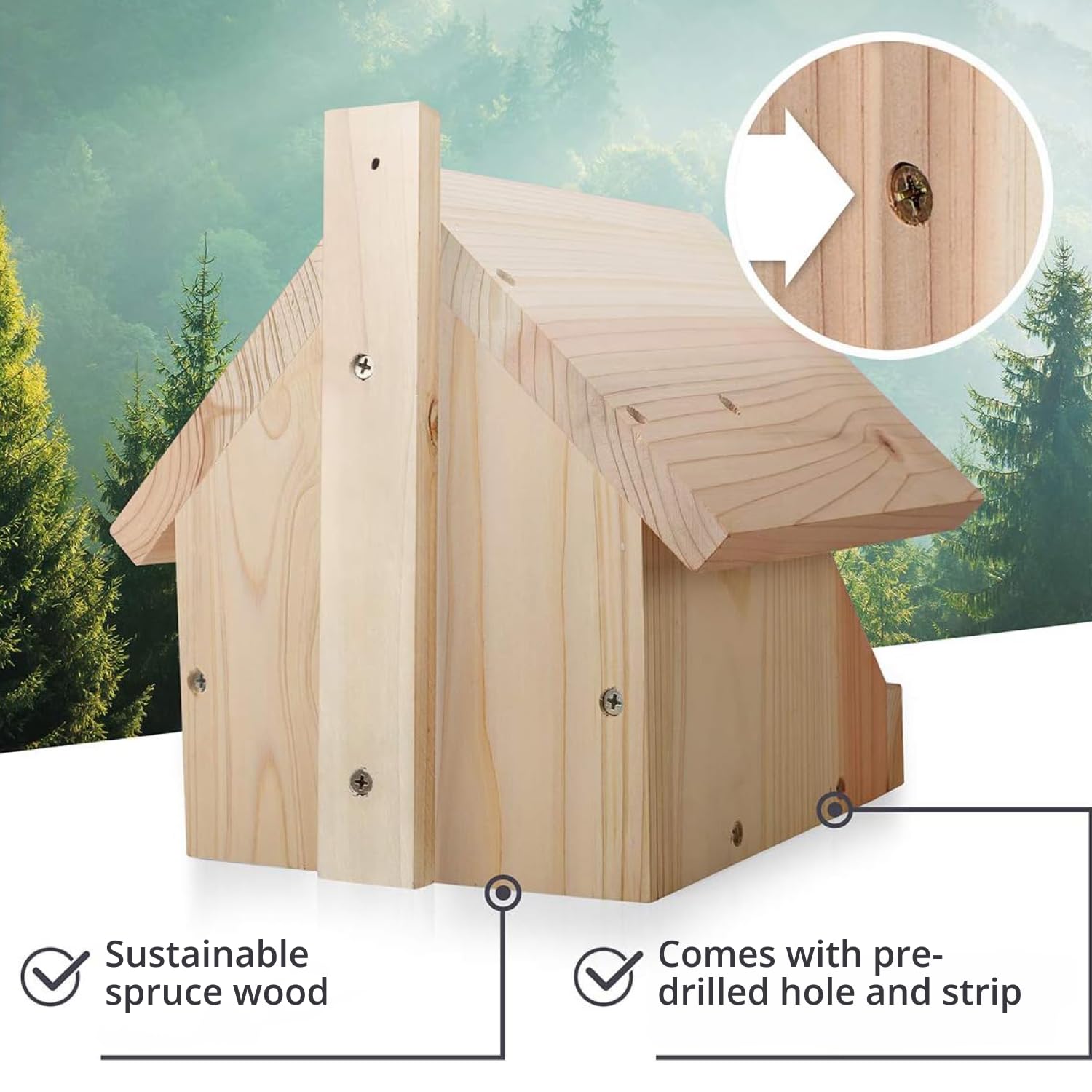 Back view of wildtier herz solid wood blackbird nesting box
