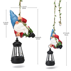Back view of WONDHOME Solar Hanging Gnome Statue in garden