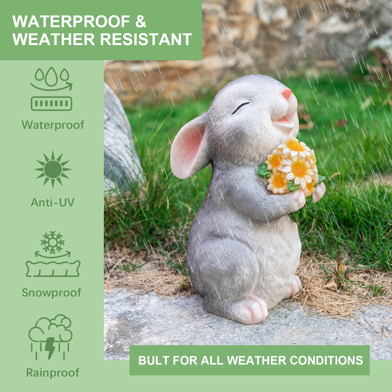 Back view of WONDHOME Solar Rabbit Garden Statue