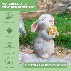 Back view of WONDHOME Solar Rabbit Garden Statue