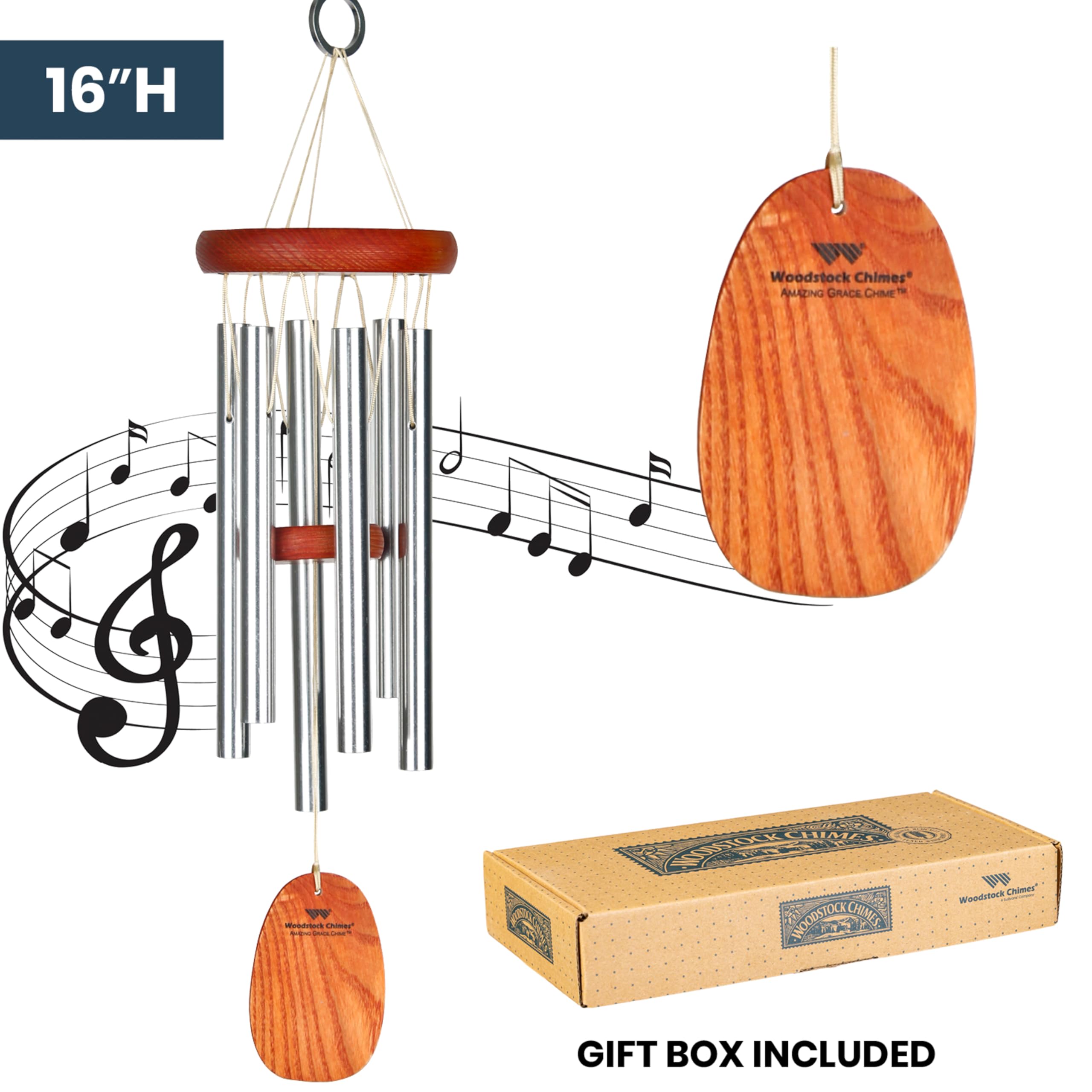 Back view of Woodstock Chimes Amazing Grace Wind Chime with removable windcatcher