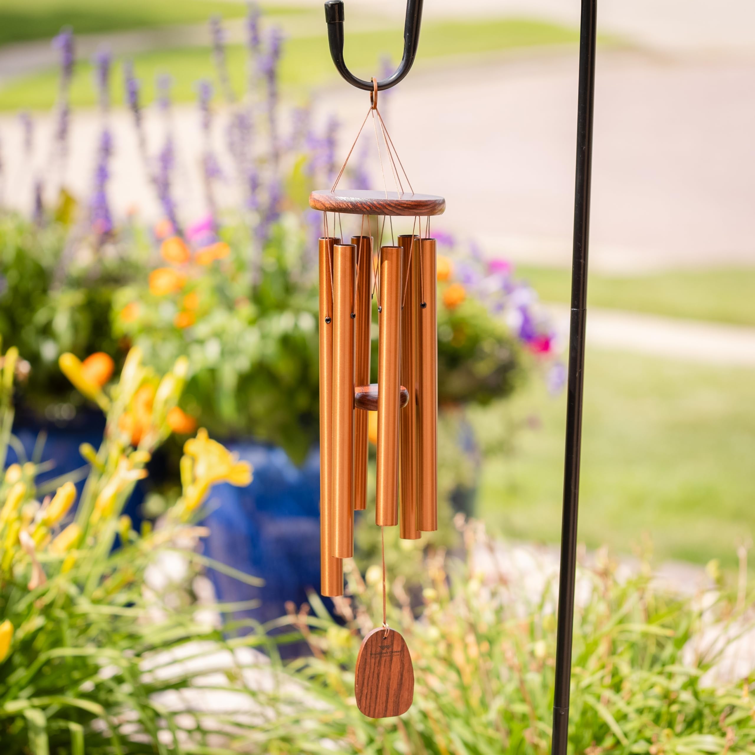 Back view of Woodstock wind chime with wood finish