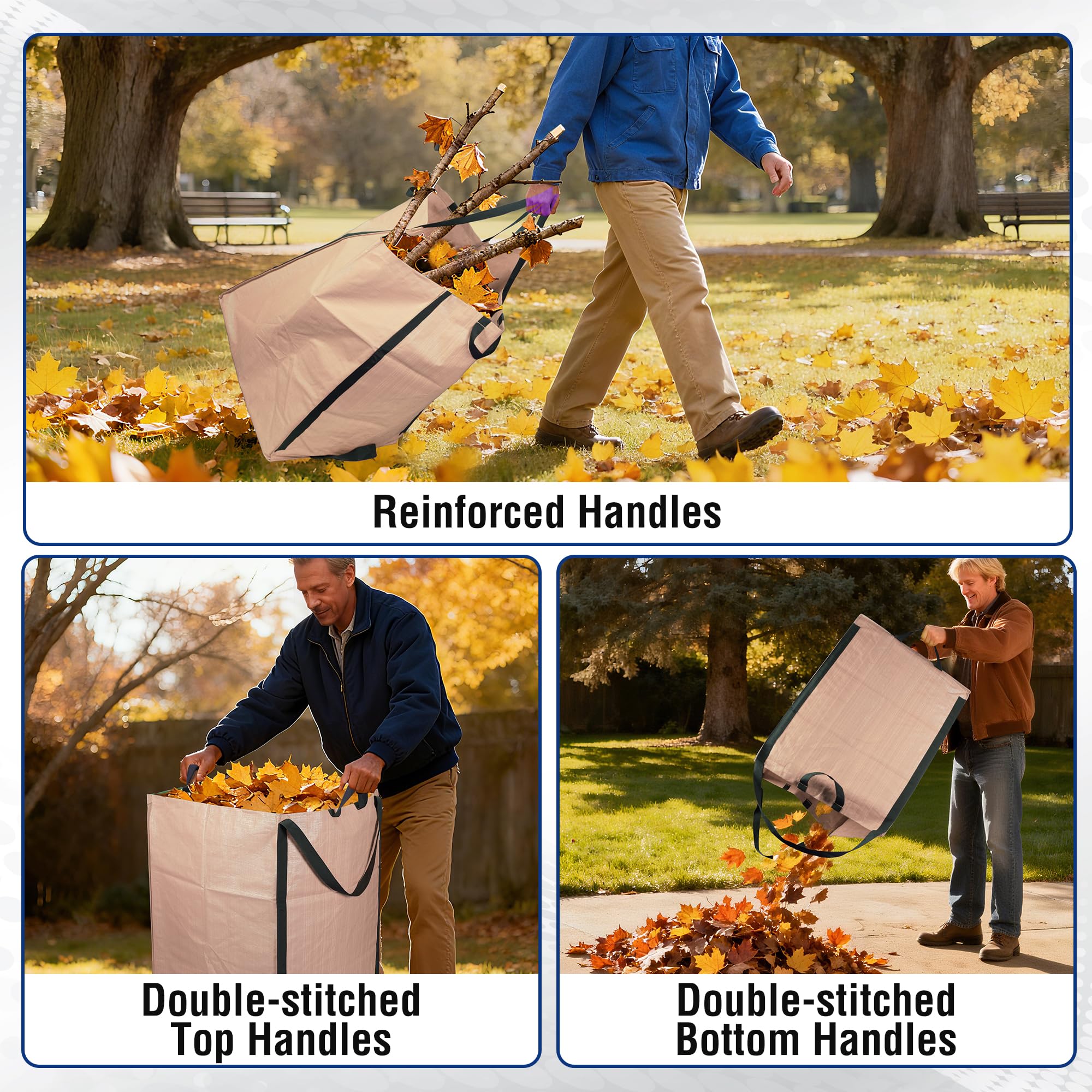 Back view of WORKPRO 72-Gallon reusable yard waste bag showing handles