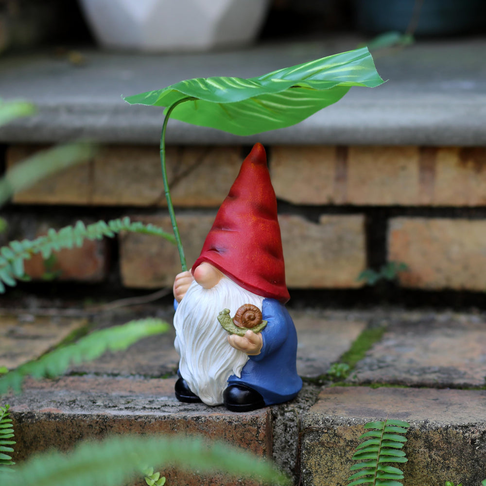 Back view of WSHMZYHOME Garden Gnome Statue showcasing its design