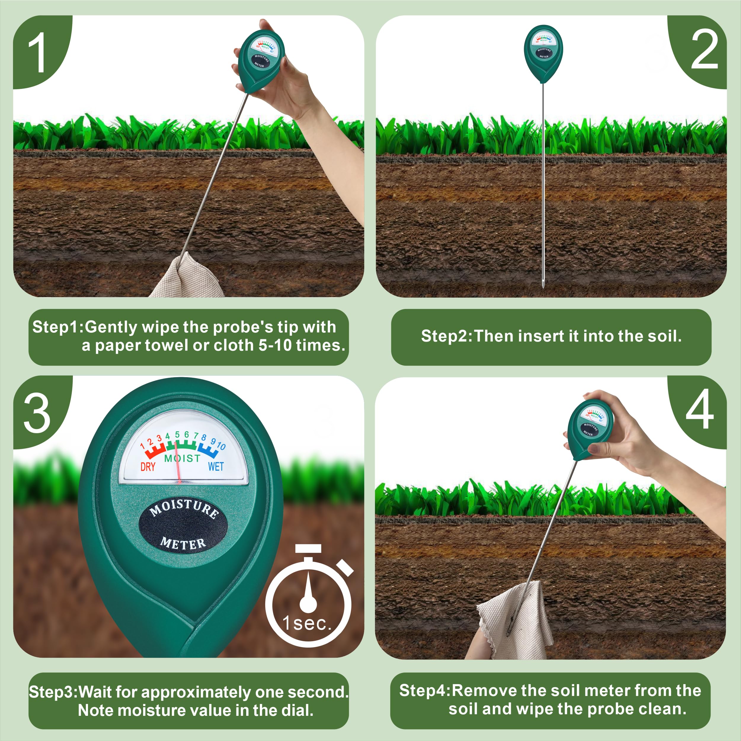Back view of XLUX Long Probe Soil Moisture Meter
