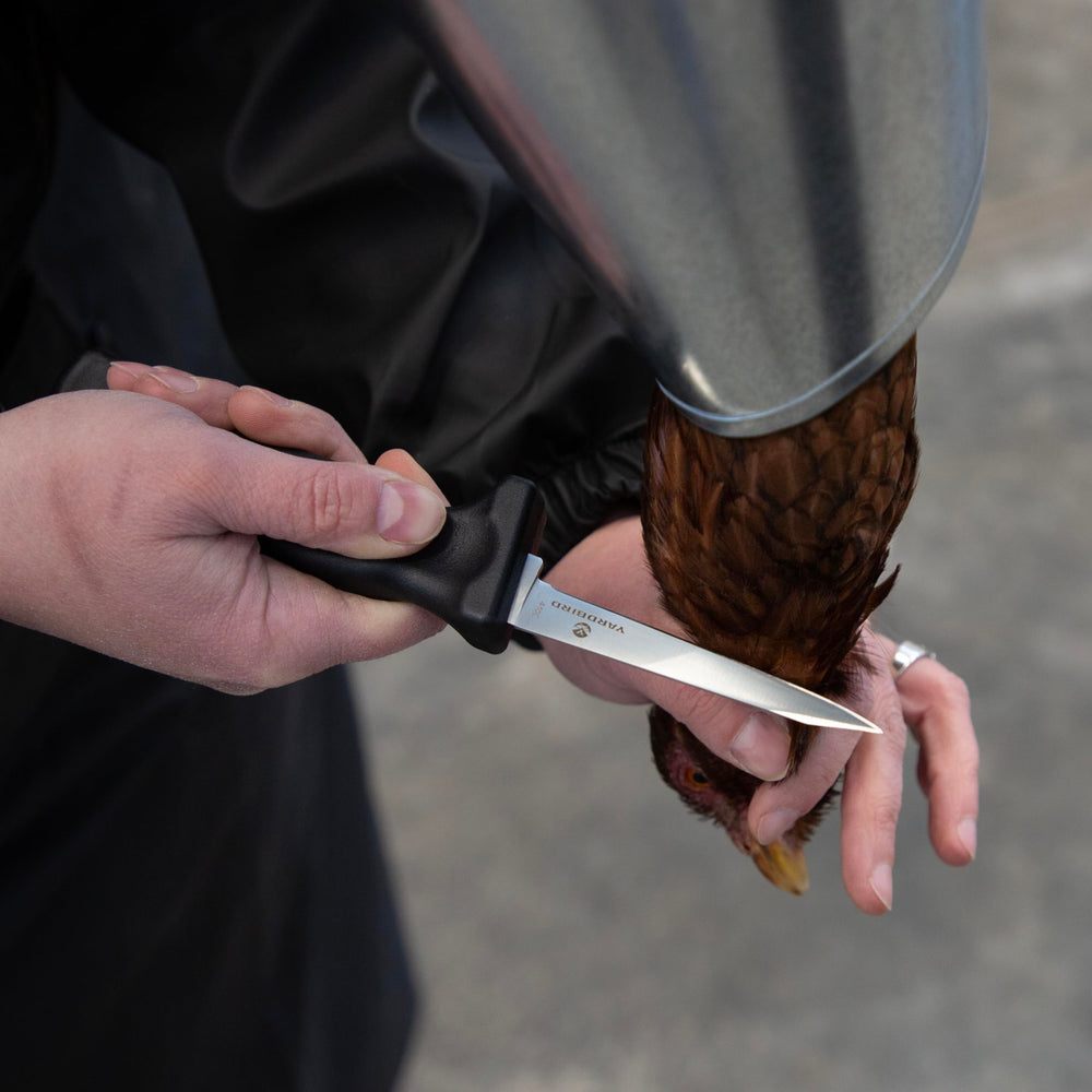 Back view of Yardbird Poultry Processing Knife showing ergonomic handle