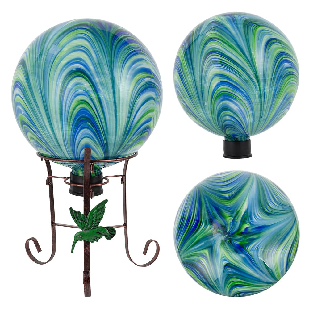 Back view of YELENEW gazing ball and stand