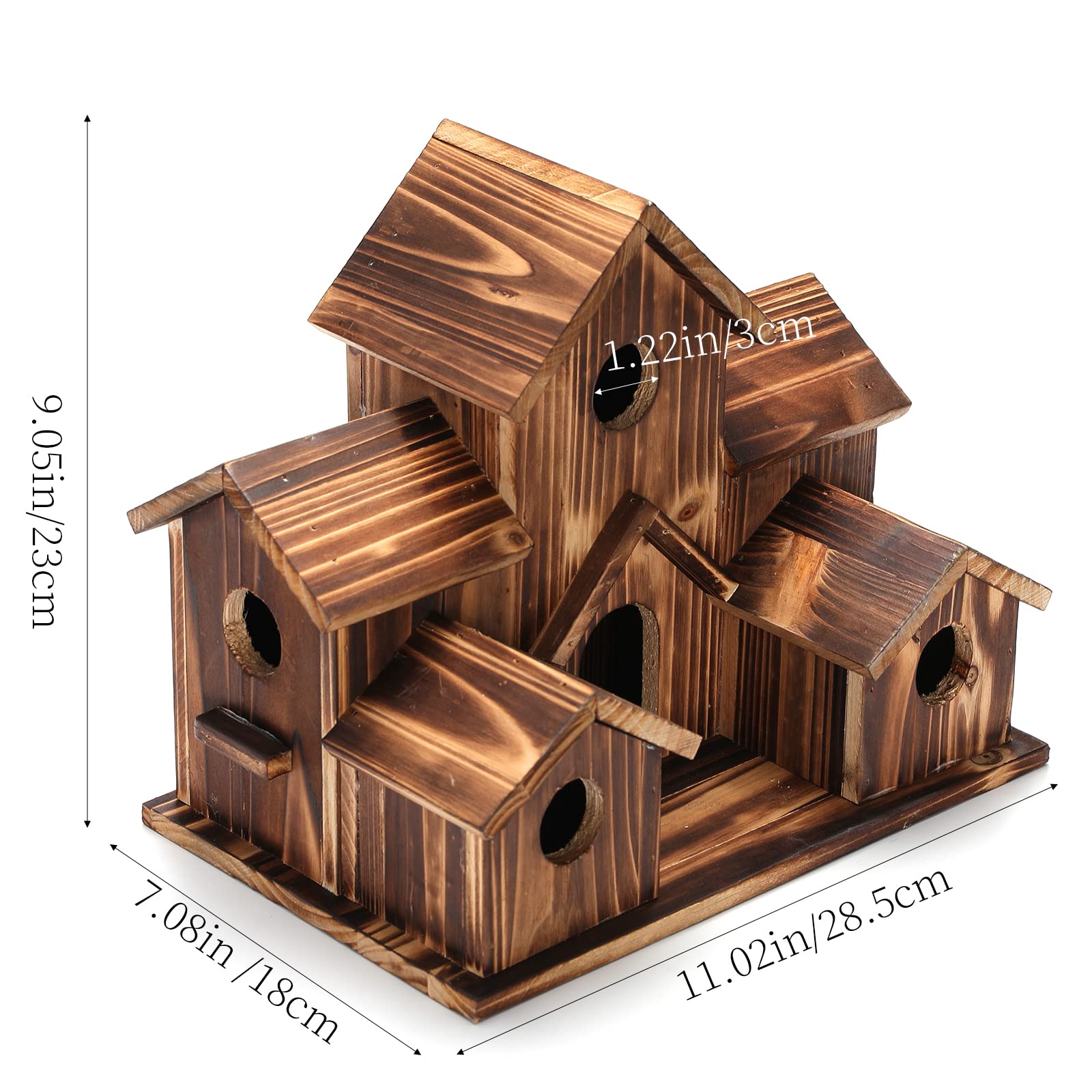 Back view of YYYUAN Wooden Bird House featuring metal hook