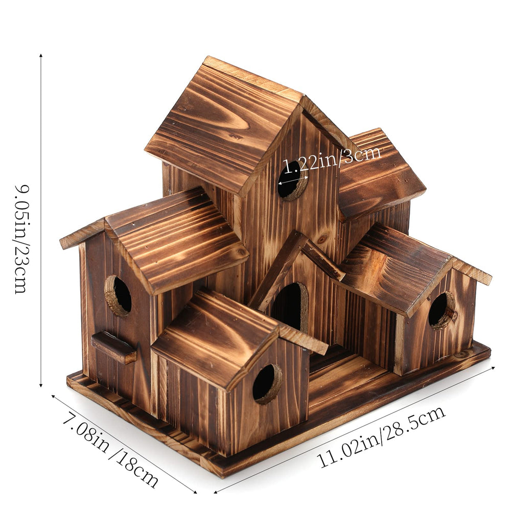 Back view of YYYUAN Wooden Bird House featuring metal hook