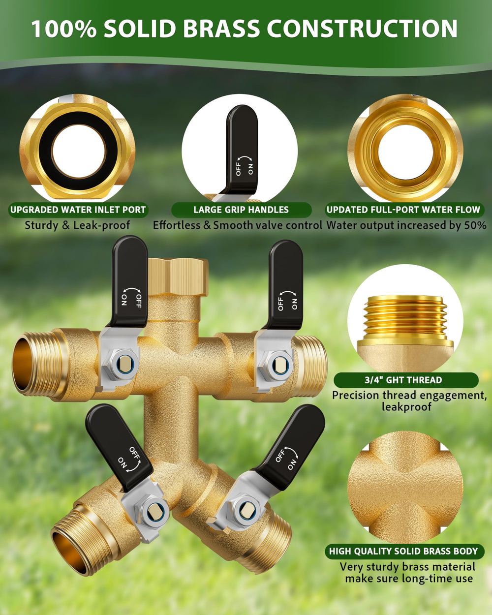 Back view of ZaakWang 4 Way Hose Splitter showing connections