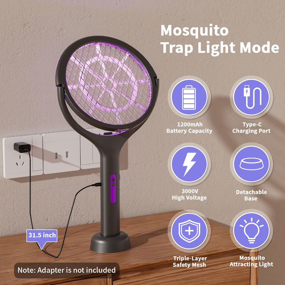 Back view of ZHOU HE Electric Fly Swatter showing charging port