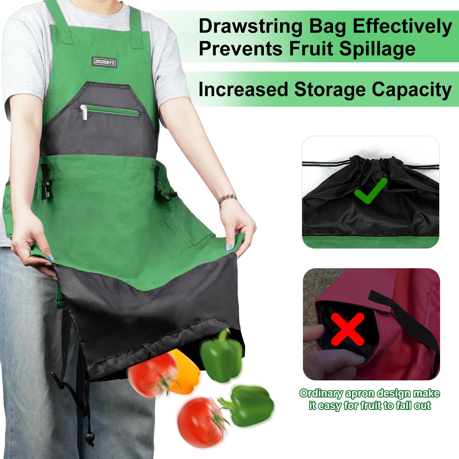 Back view of ZIOZERTT Gardening Apron with adjustable straps