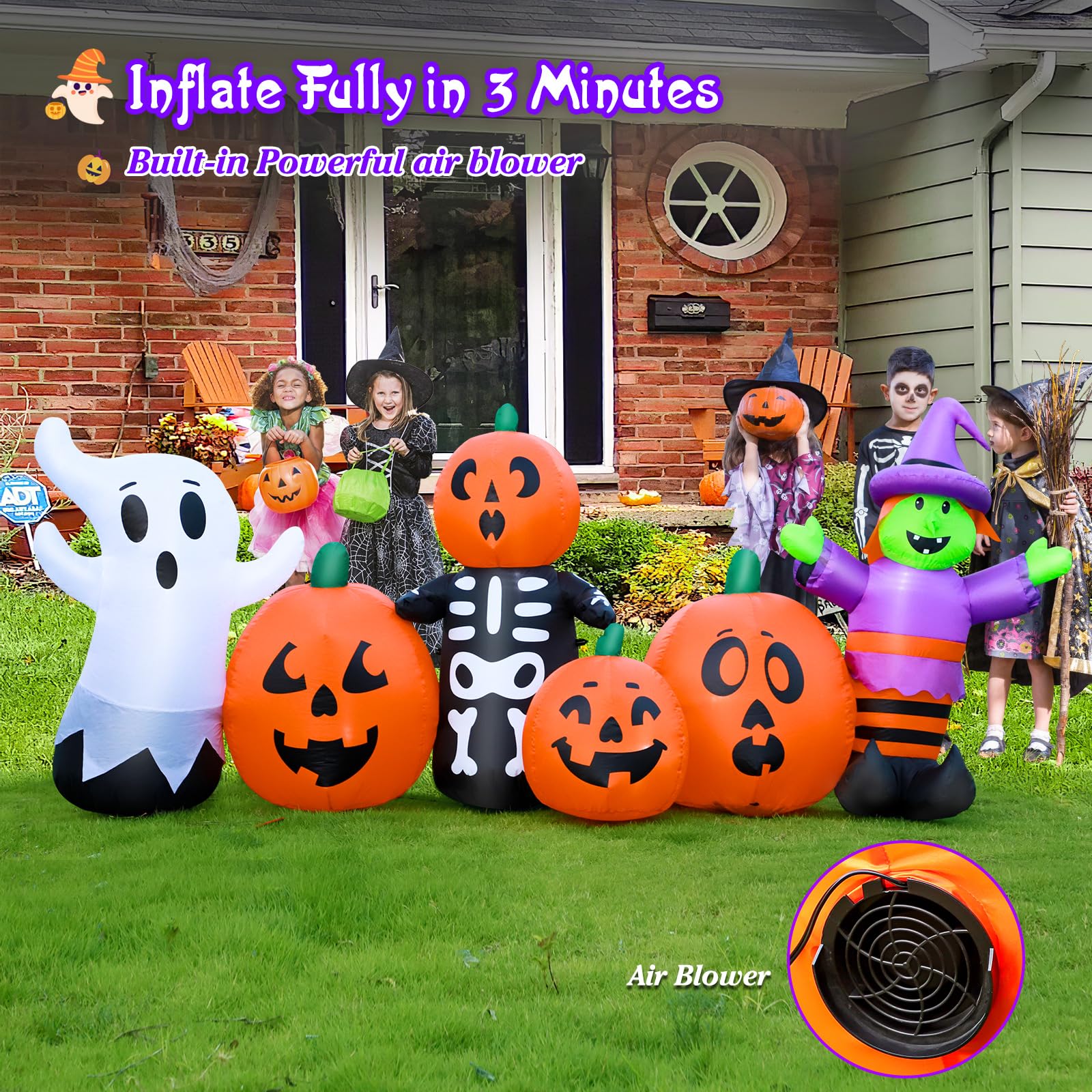 Back view showing the blower of FunFanso 8 ft Halloween inflatable