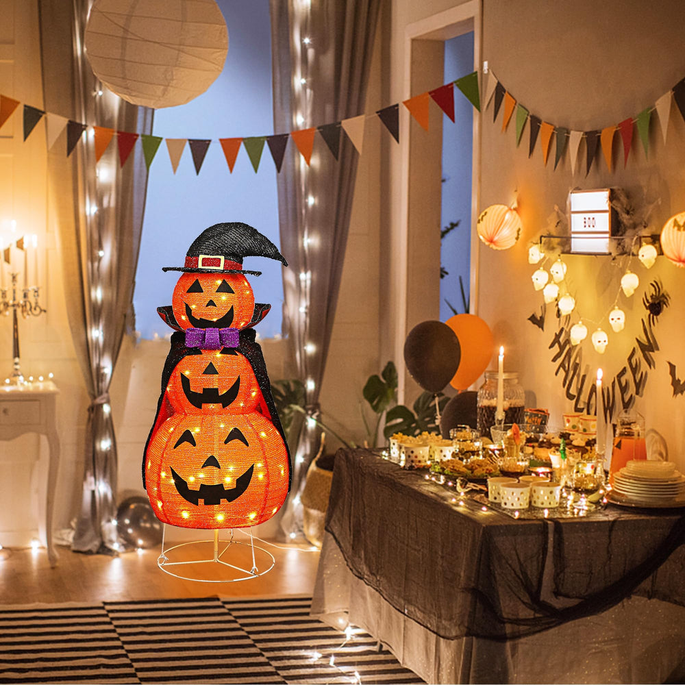 Back view showing the metal frame of the pumpkin decoration