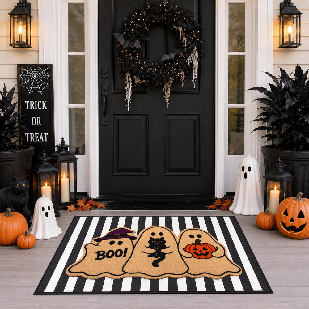Back view showing the non-slip rubber backing of the Halloween Doormat
