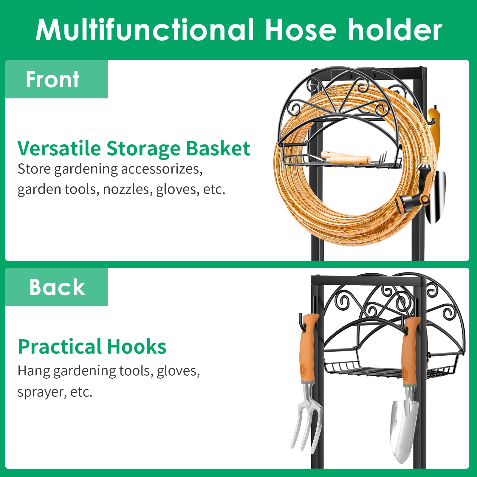 Back view showing tool hooks of TomCare Hose Holder