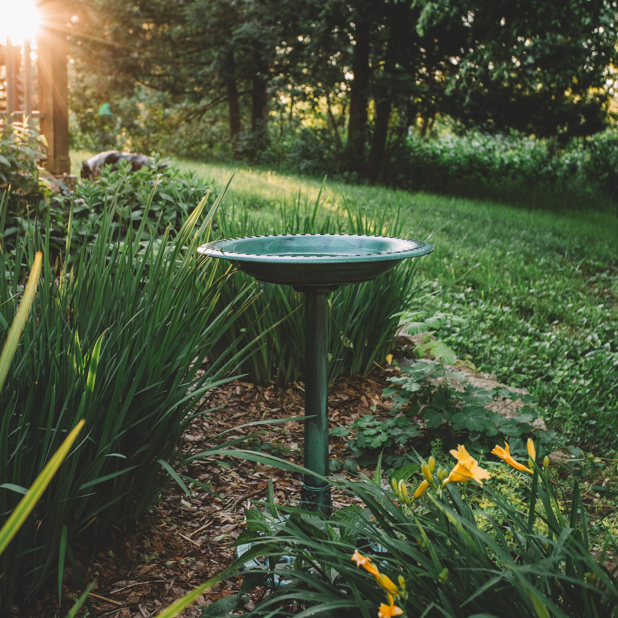 BACKYARD EXPRESSIONS 27 Inch Green Bird Bath in garden