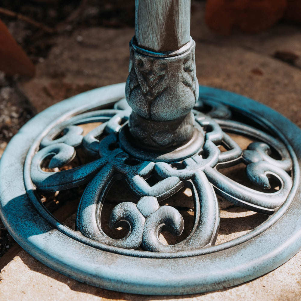 BACKYARD EXPRESSIONS Blue Bird Bath showing three ground stakes