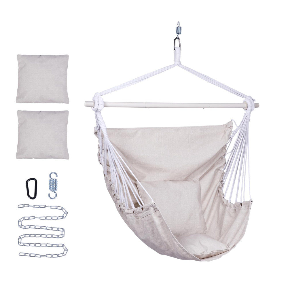 BACKYARD EXPRESSIONS Hammock Chair cream fabric front view with pillows