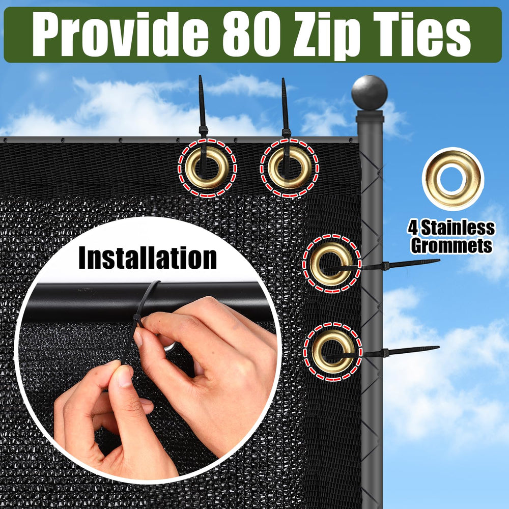 BADAO Black Privacy Screen showing grommets and zip ties