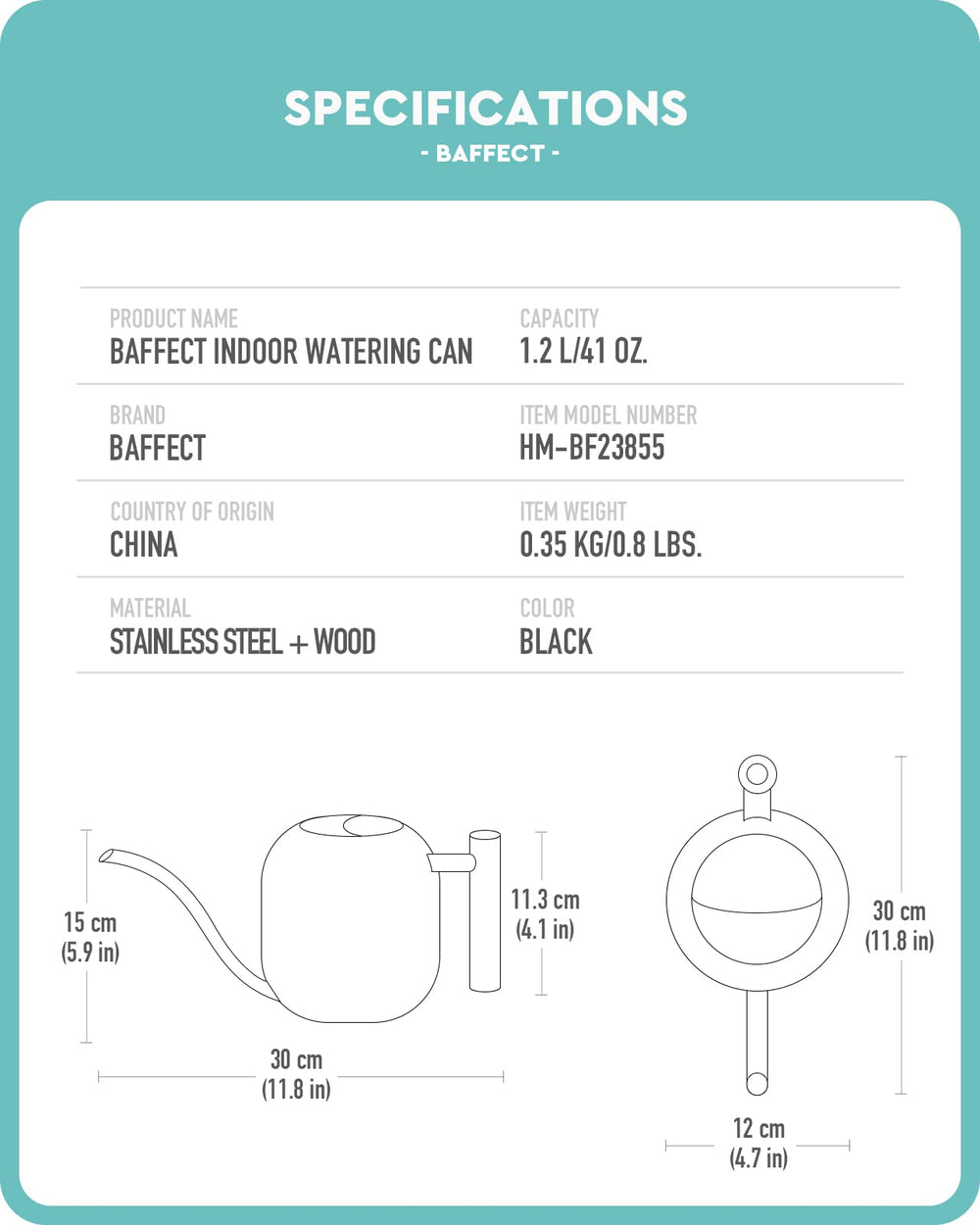 Baffect Indoor Watering Can side view