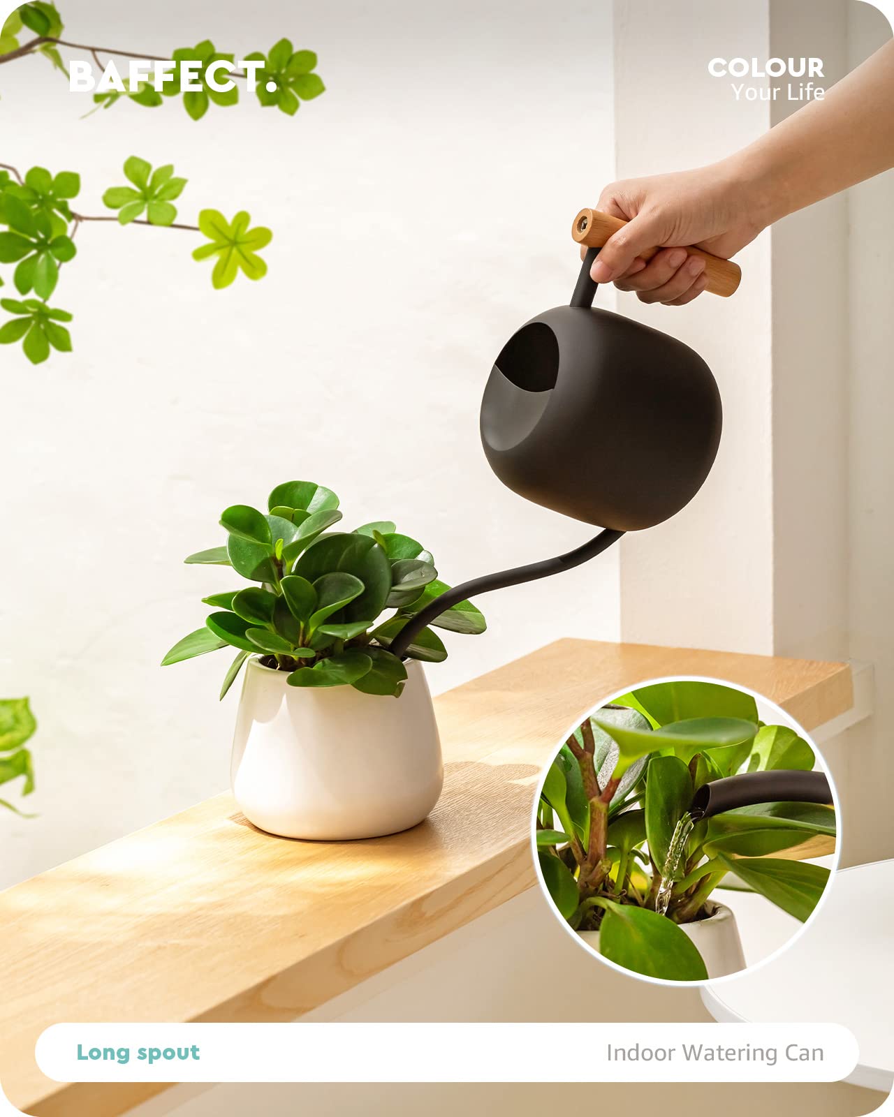 Baffect Indoor Watering Can with wooden handle