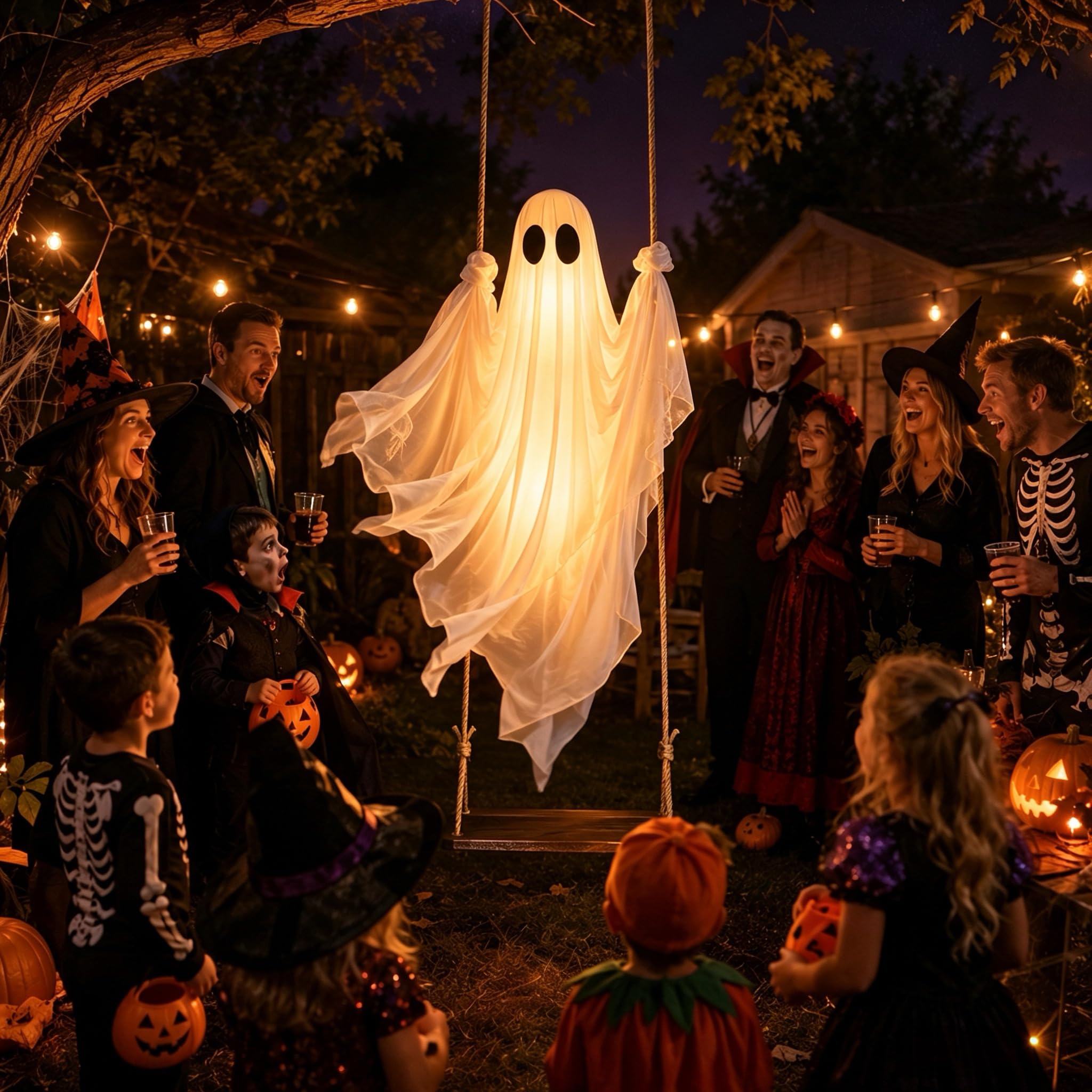 BAICIWE Halloween Ghost in a decorated yard, surrounded by other décor