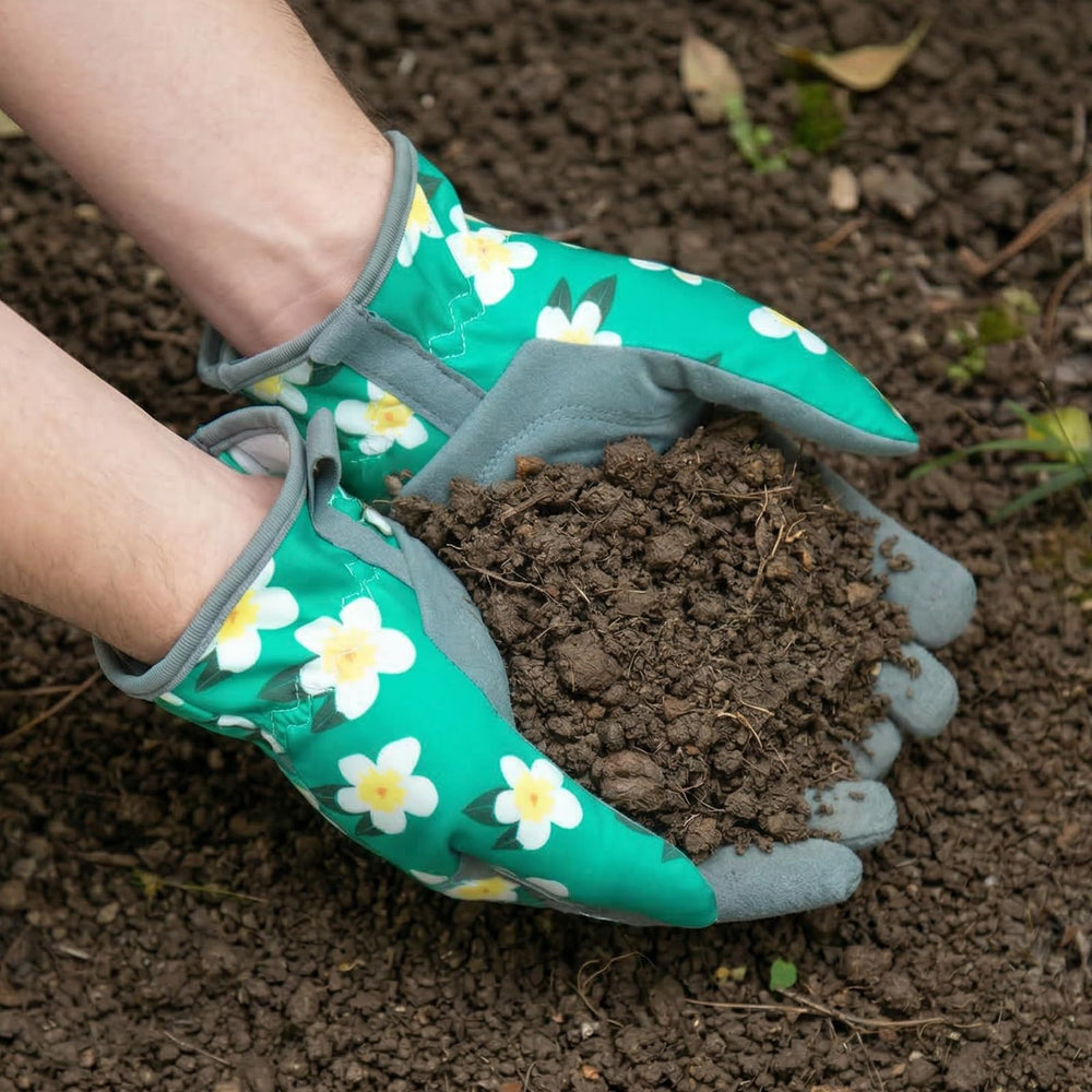Baidast Gardening Gloves displayed on a table with gardening tools