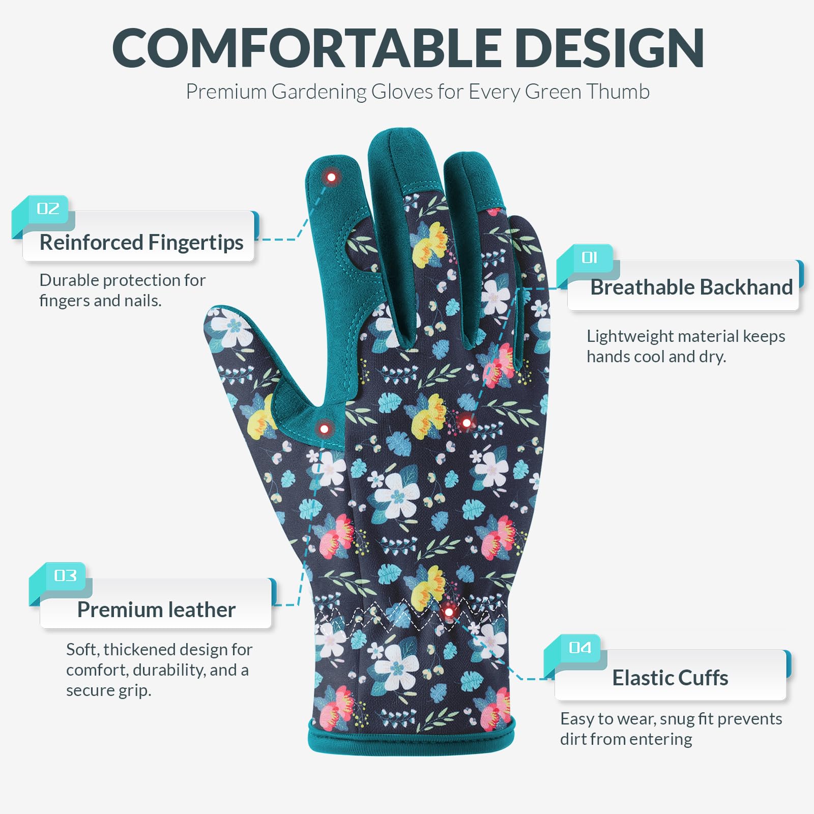 Baidast Gardening Gloves for Women, back view with elastic wrist