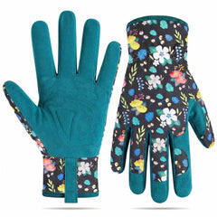 Baidast Gardening Gloves for Women, blue with floral pattern front view