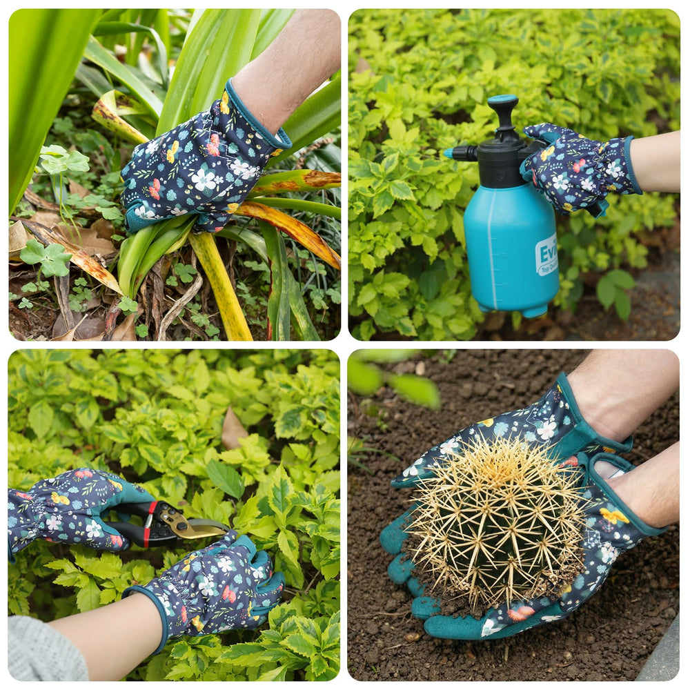 Baidast Gardening Gloves for Women, laid flat on a gardening table
