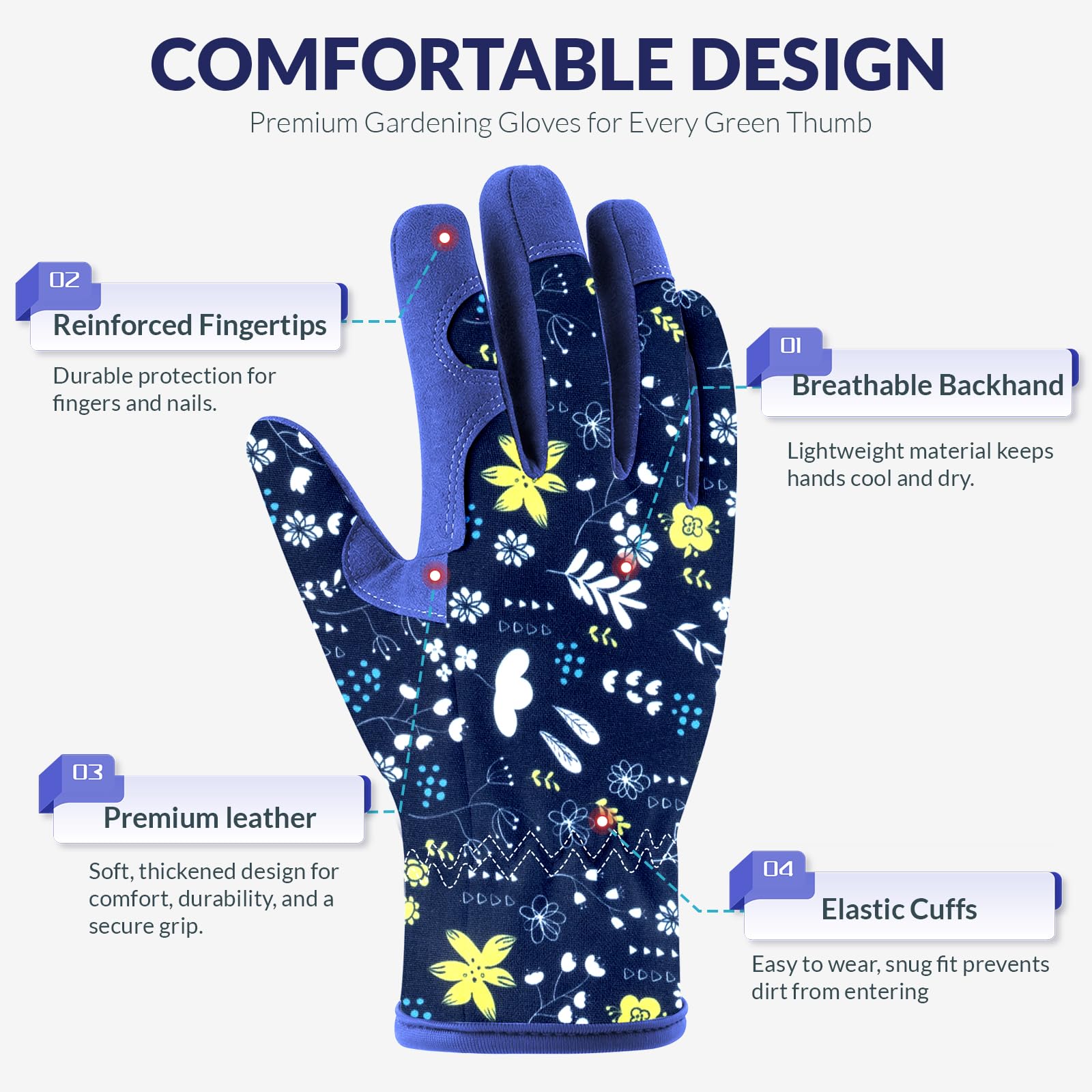 Baidast Gardening Gloves with floral pattern laid on a gardening table