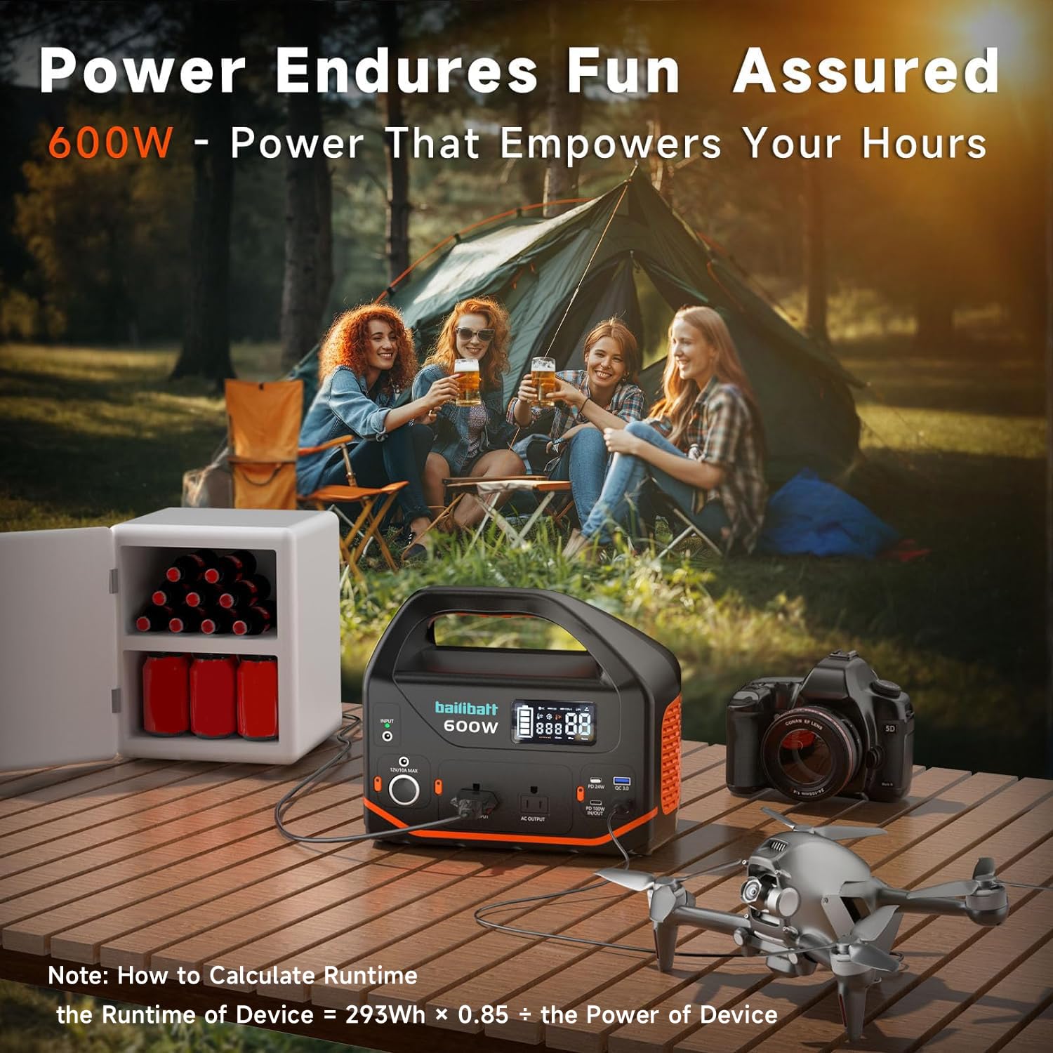 bailibatt Portable Power Station 600W in outdoor setting