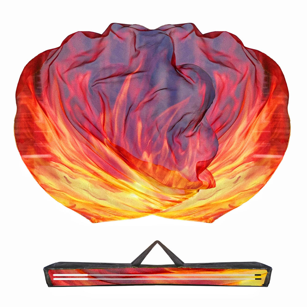 Baisdan worship flags with orange-red-black design front view