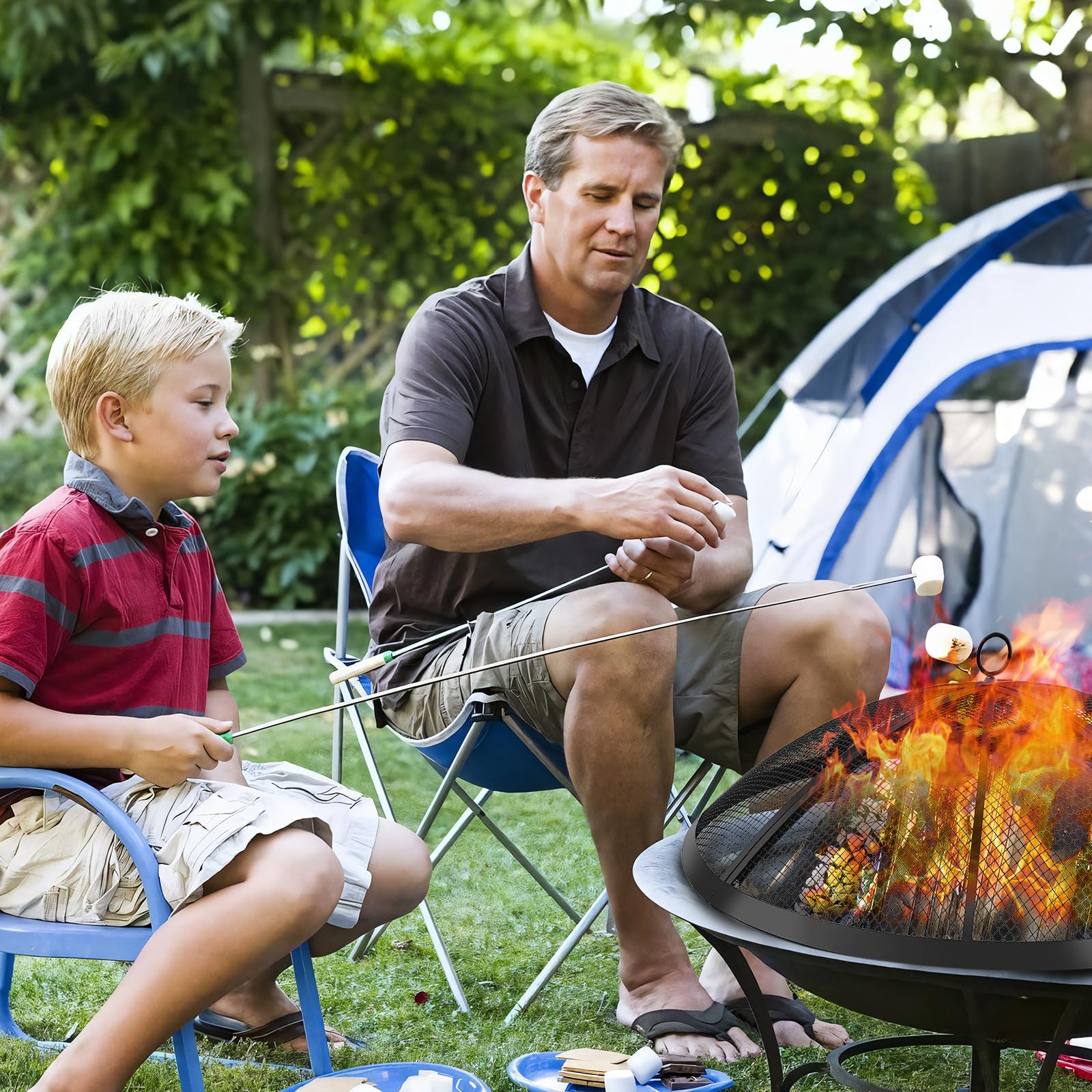 Baitedelai fire pit screen with marshmallow sticks