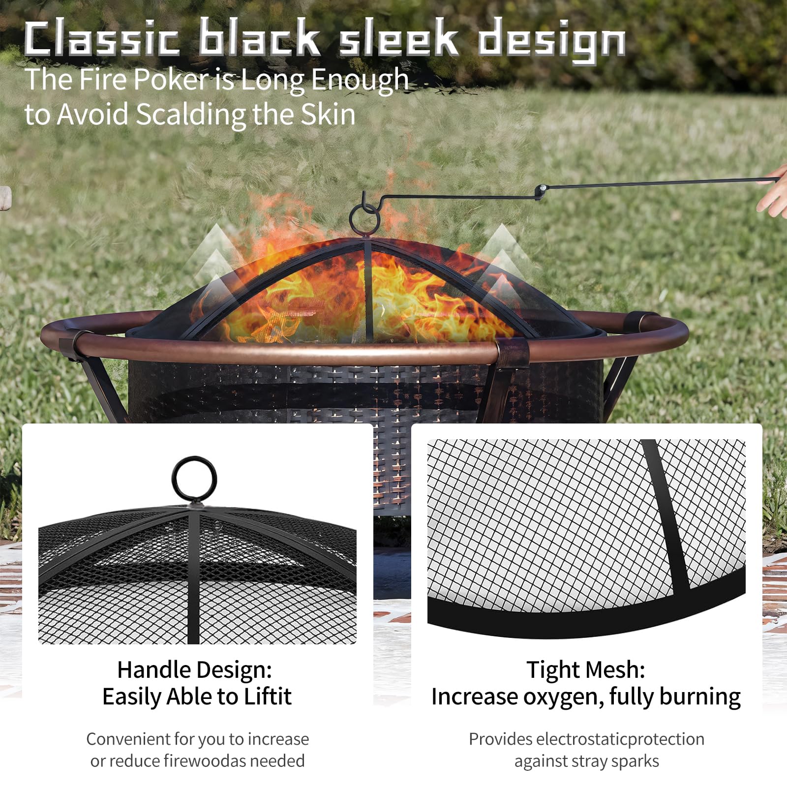 Baitedelai fire pit spark screen with folding poker