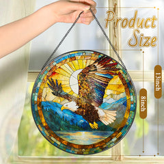 Bald Eagle suncatcher with black metal frame and chain
