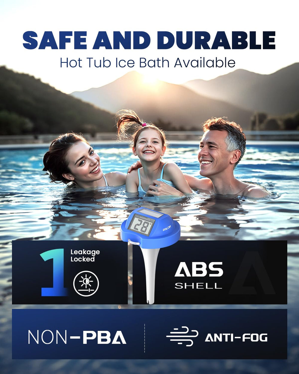 Baldr Pool Thermometer back view showing waterproof design