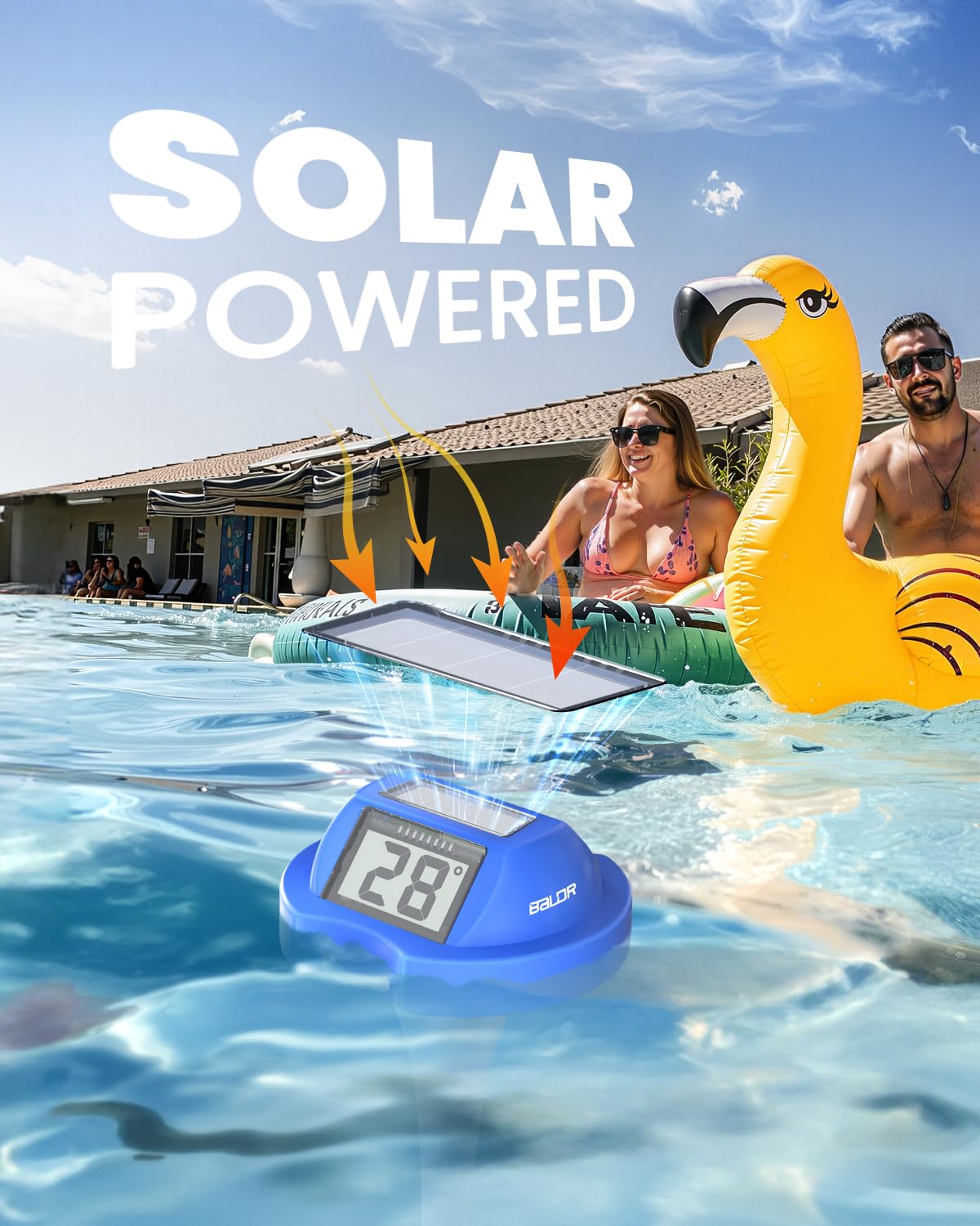 Baldr Pool Thermometer floating in a pool