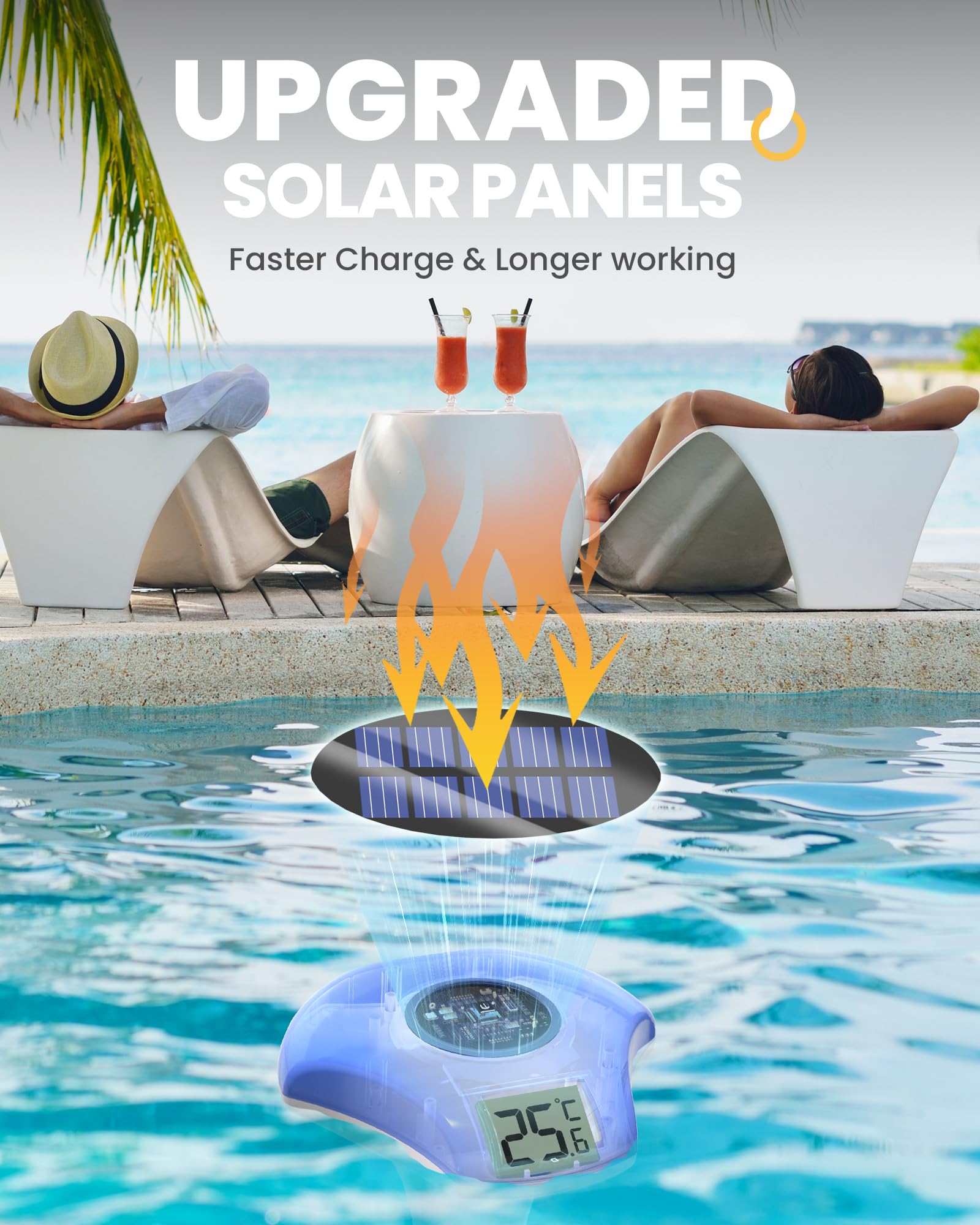Baldr Solar Digital Pool Thermometer in water for testing