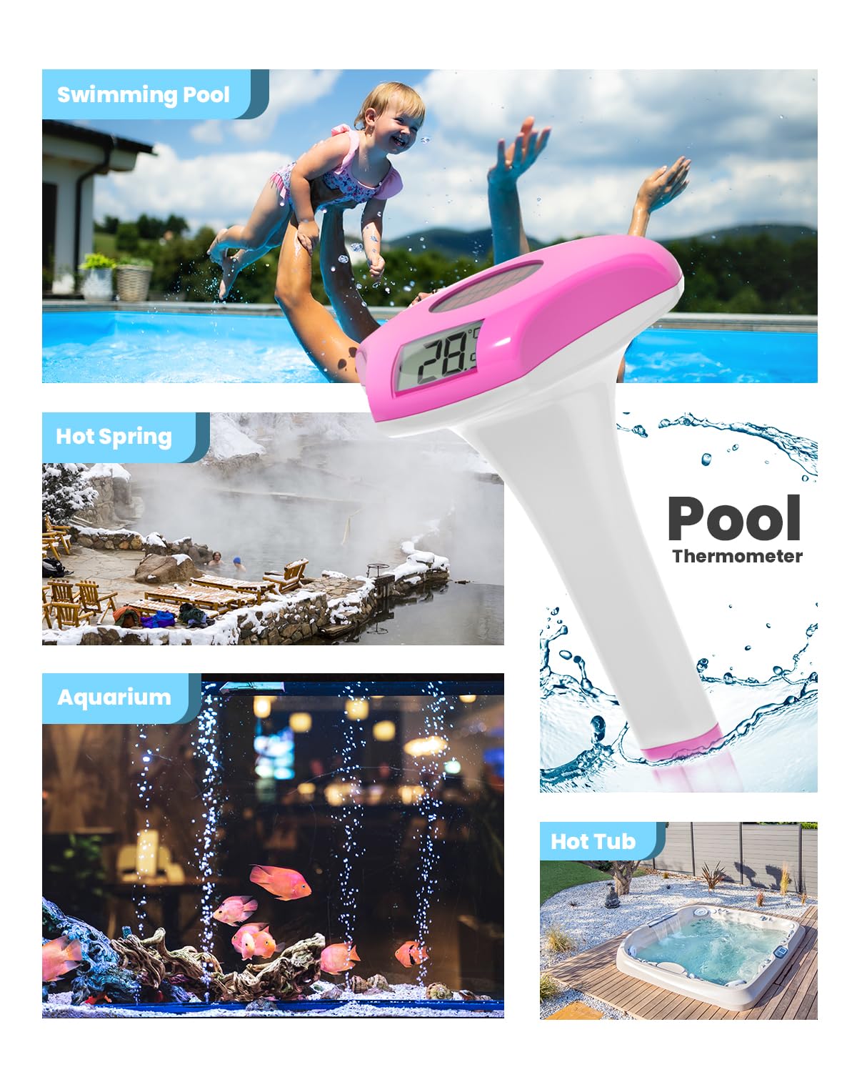 Baldr Solar Pool Thermometer in packaging showing features
