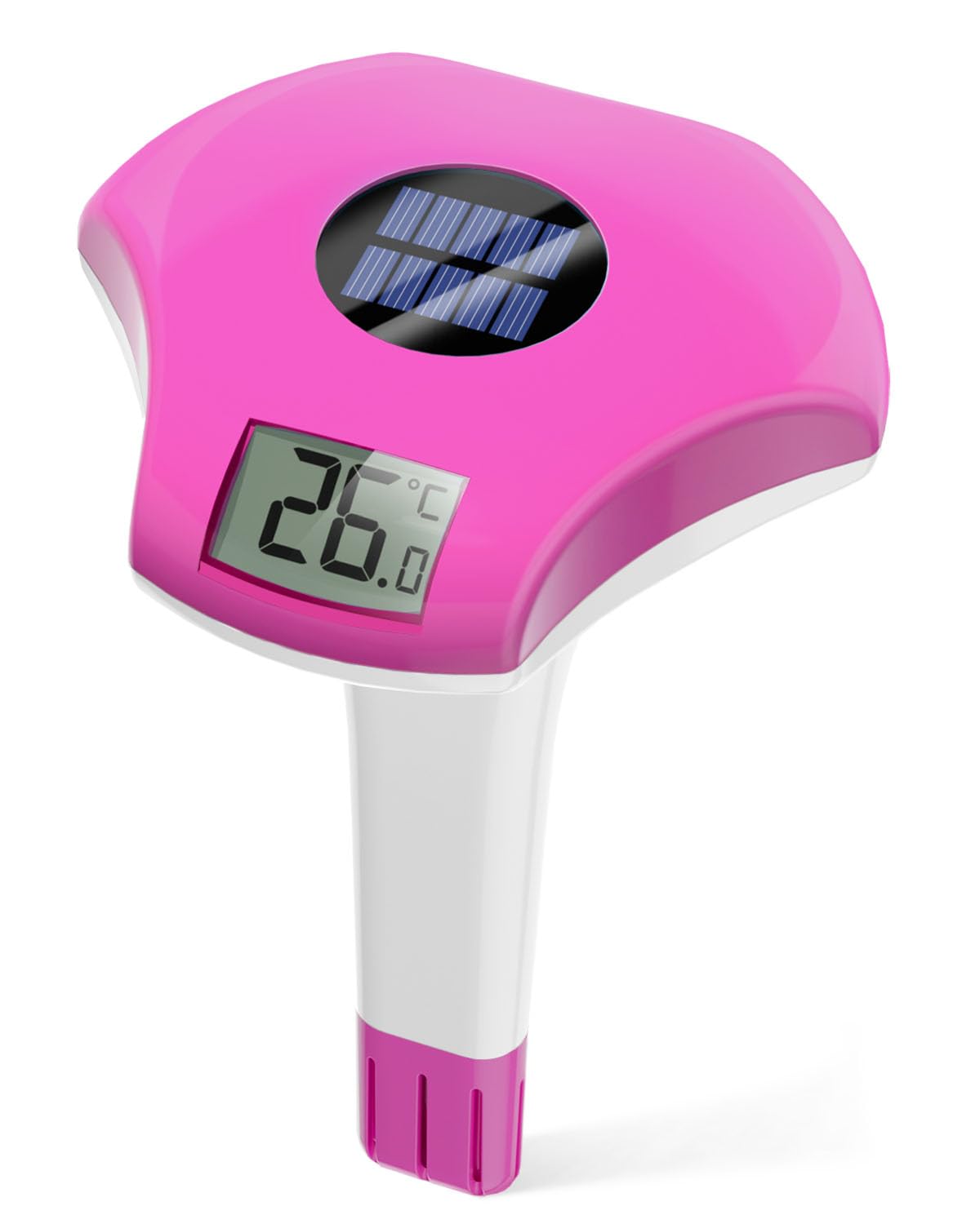 Baldr Solar Pool Thermometer purple model front view with LCD display